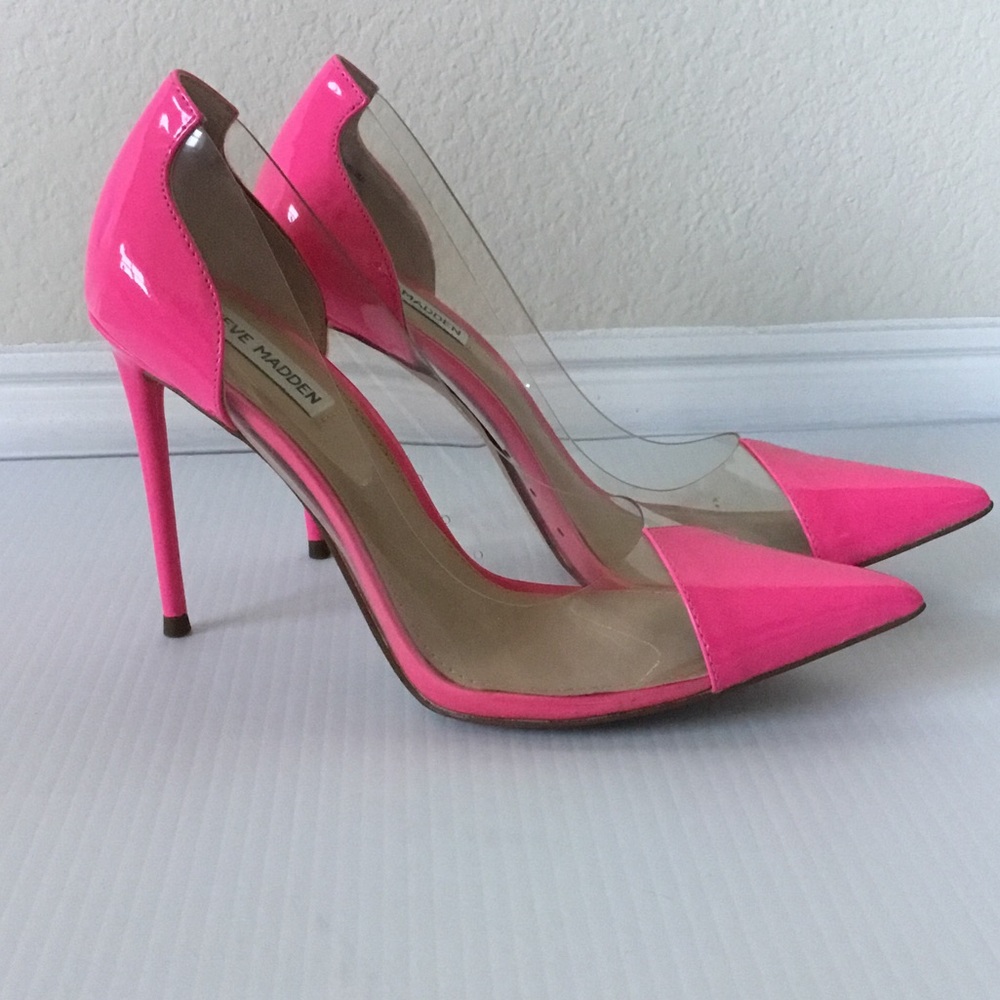 Steve Madden Hot Pink Pointed Toe Clear-Panel Stiletto Pump